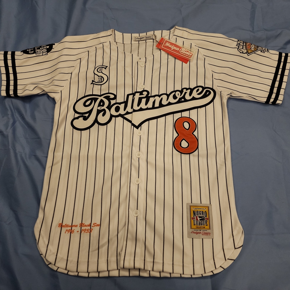 NEGRO LEAGUE MEN'S BALTIMORE BLACK SOX #8 BASEBALL JERSEY WHITE SIZE XSMALL